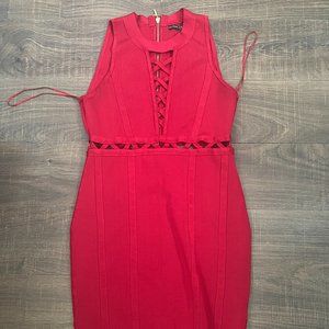 Guess Red Sleeveless Bodycon Dress with Cutouts - Size Large